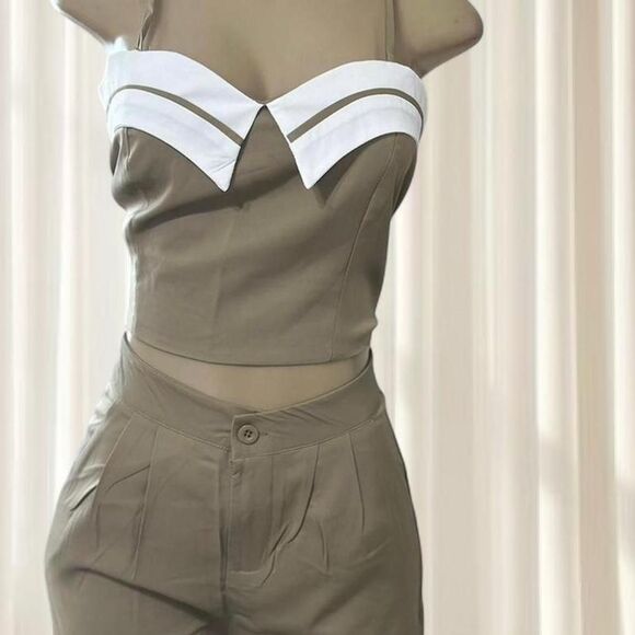 Pants - Olive Green Chic Two-Piece Set